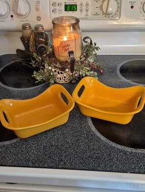 Rachel Ray Set 2 Mustard Yellow Baking Dish 12 Ounces Microwave Oven Dishwasher